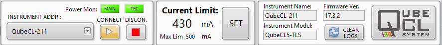 The QubeCL_Control software conﬁguration panel