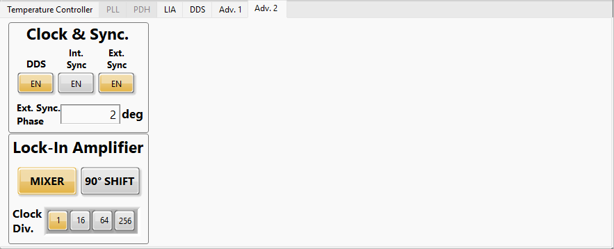 The second Advanced tab of the Control Software GUI