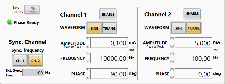 The DDS control panel of the QubeCL_Control Software