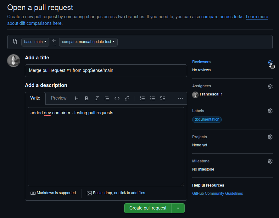 Define Pull Request - set reviewers and editors