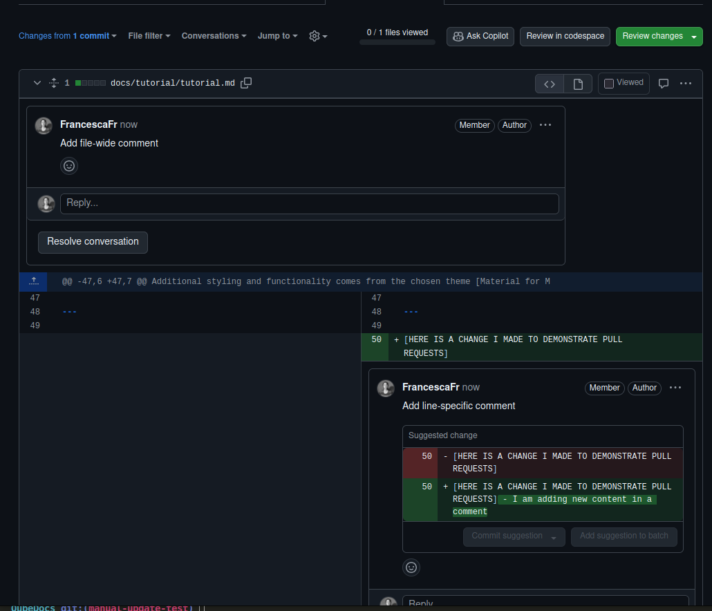 Add comments to pull request - inline and overall